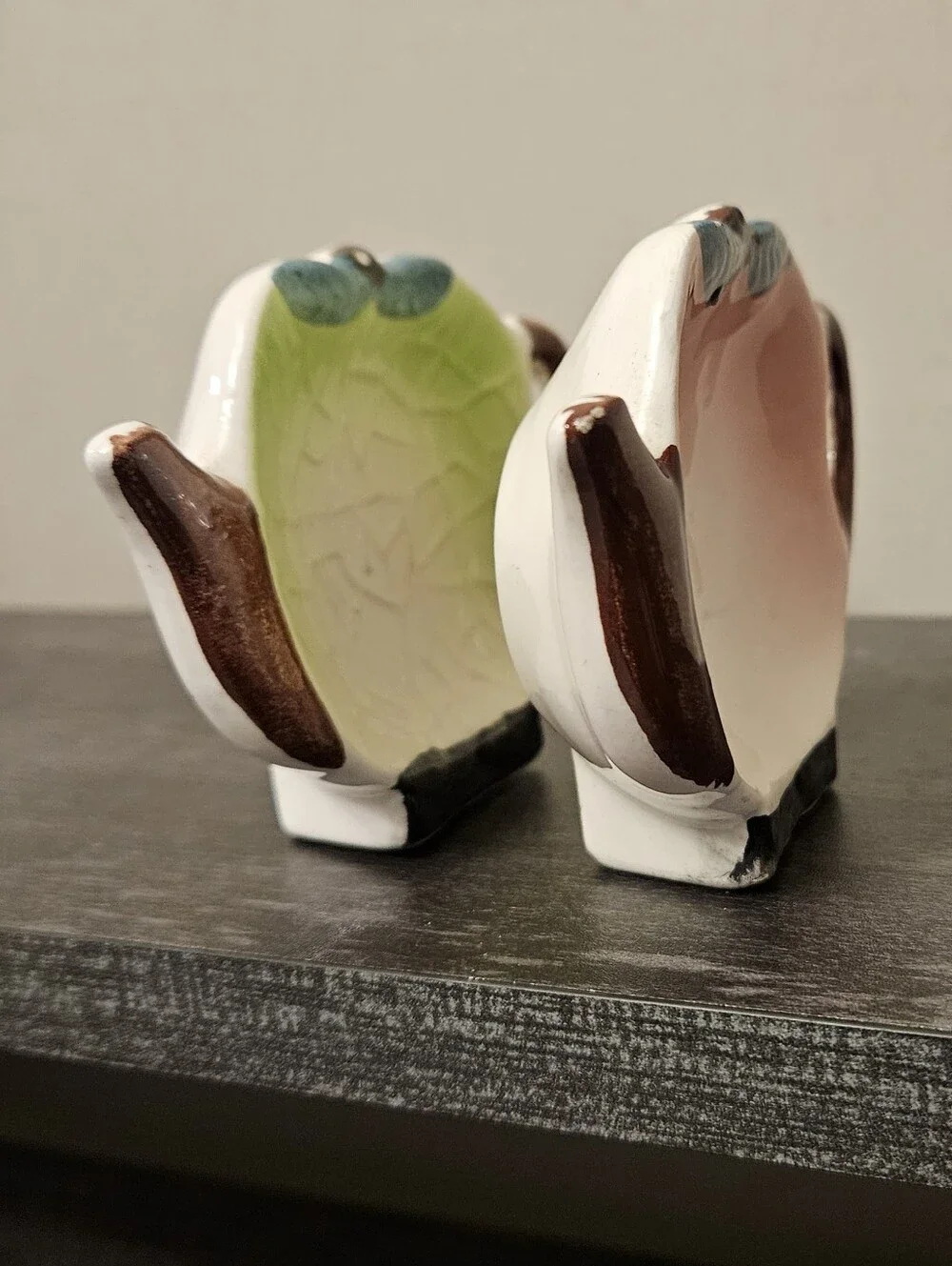 Vintage Teapot Shaped Ceramic Tea Bag Holders / Spoon Rests - Set Of 2